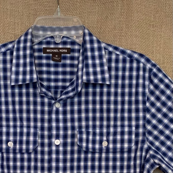 MICHAEL KORS Men’s Casual Shirt Blue White Plaid M - Picture 1 of 5